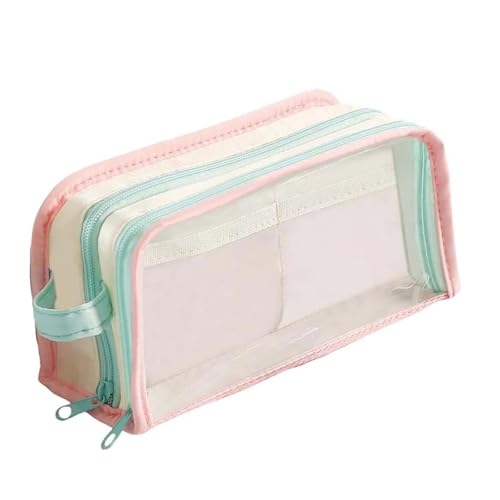 SPPEOUKJ Durchsichtige Tasche Transparente Anzeige PVC Schreibwaren Tasche Multilayer Desktop Storage Pencil Case Pink Blue Green Aesthetic FüR Die Schule(Pink Green) von SPPEOUKJ