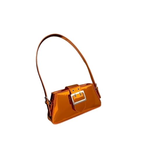SPPEOUKJ Umhängetasche Damen Handtaschen Schultertasche Design Glanzleder Achseltasche Party Handtasche Lackleder Silber Tasche For kleine Umhängetasche(Orange) von SPPEOUKJ