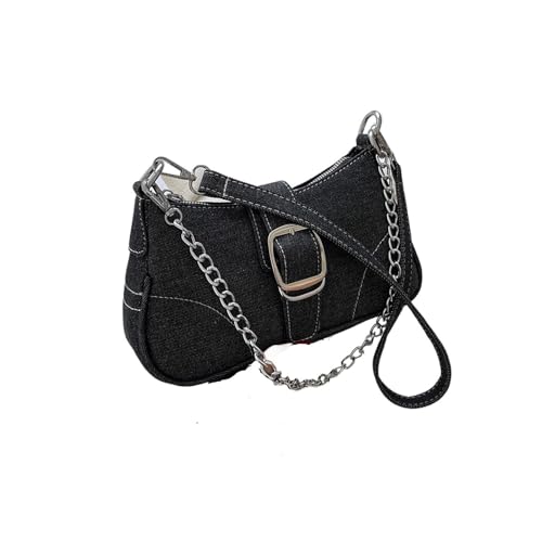 SPPEOUKJ Umhängetasche Denim-Kette Unterarmtasche for Damen einfarbige französische Sticktasche diagonale Umhängetasche For kleine Umhängetasche(Black) von SPPEOUKJ