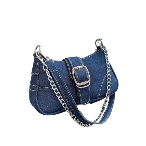 SPPEOUKJ Umhängetasche Denim-Kette Unterarmtasche for Damen einfarbige französische Sticktasche diagonale Umhängetasche For kleine Umhängetasche(Blue) von SPPEOUKJ
