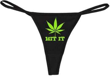 SPPICYY Unterwäsche, Tanga, sexy, aus Seide, Motiv Cannabisblätter, Marihuana, nahtlos, originell – Geschenkidee, Schwarz , 38 von SPPICYY