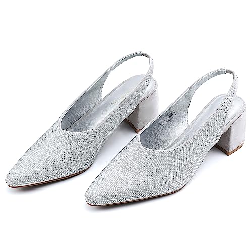 SPR&JOY Damen-Pumps mit spitzem Zehenbereich, Blockabsatz, Slingback, klobiger Absatz, Slipper, Abendkleid, Party, Kleid, Spitzsilber, 41 EU SPR&JOY Damen-Pumps mit spitzem Zehenbereich, Blockabsatz, Slingback, klobiger Absatz, Slipper, Abendkleid, Party, Kleid, Spitzsilber, 41 EU von SPR&JOY