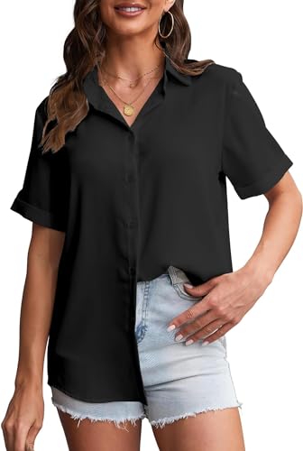 Bluse Damen Sommer Damenblusen Kurzarm Oberteile Damen Hemd Elegant Hemdbluse Casual V-Ausschnitt Solide Blusenshirt Bluse Damen Sommer Damenblusen Kurzarm Oberteile Damen Hemd Elegant Hemdbluse Casual V-Ausschnitt Solide Blusenshirt von SPRING SEAON