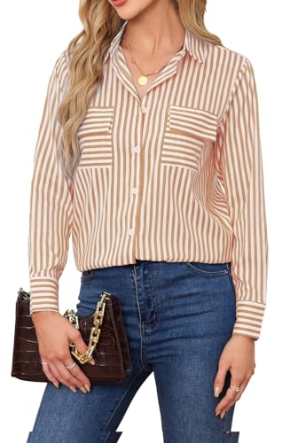 SPRING SEAON Damen Bluse Langarm mit V-Ausschnitt - Elegante Button-Down Hemden aus Polyester, Perfekt für Office, Arbeit und Casual Look - Leichte und Bequeme Hemd Bluse für Frauen von SPRING SEAON