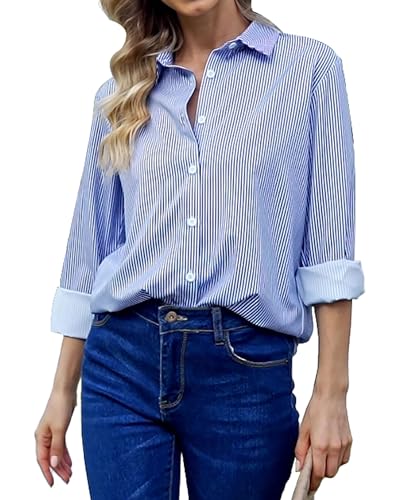 Damen Button-Down Shirts Langarm Kragen Tops Lady Work Office Chiffon Bluse von SPRING SEAON