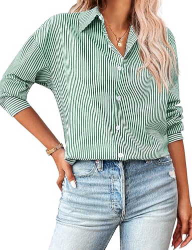 Damen Button-Down Shirts Langarm Kragen Tops Lady Work Office Chiffon Bluse von SPRING SEAON