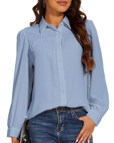 Sping SEAON Bluse Damen Hemd Business V Ausschnitt Chiffon Hemdbluse Lässiges Langärmeliges Button Down Damen Tops von SPRING SEAON