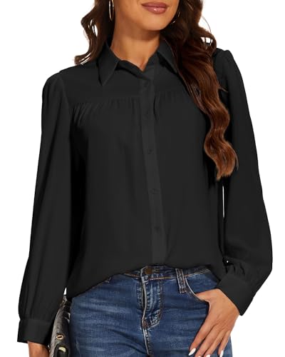 Sping SEAON Bluse Damen Hemd Business V Ausschnitt Chiffon Hemdbluse Lässiges Langärmeliges Button Down Damen Tops von SPRING SEAON