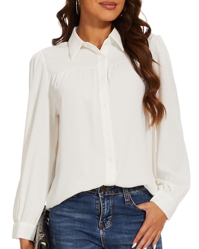 Sping SEAON Bluse Damen Hemd Business V Ausschnitt Chiffon Hemdbluse Lässiges Langärmeliges Button Down Damen Tops von SPRING SEAON