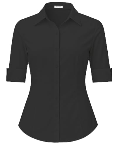 SPRING SEAON Damen Bluse 3/4 Ärmel Slim Fit V-Ausschnitt Knopfleiste Hemd Shirt Business Blusen mit Knopleiste Kurzarm Blusenshirt Tops Sommer Herbst Hemdbluse für Büro und Freizeit SPRING SEAON Damen Bluse 3/4 Ärmel Slim Fit V-Ausschnitt Knopfleiste Hemd Shirt Business Blusen mit Knopleiste Kurzarm Blusenshirt Tops Sommer Herbst Hemdbluse für Büro und Freizeit von SPRING SEAON