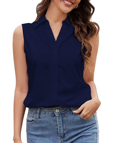 SPRING SEAON Damen Bluse Ärmellose Hemden Elegant mit V-Ausschnitt Leichtes Knopfleisten-Shirt für Büro & Freizeit | Atmungsaktive Sommerbluse mit Modernem Casual-Design & Hochwertigem von SPRING SEAON