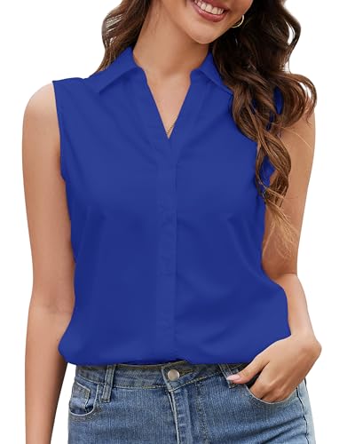 SPRING SEAON Damen Bluse Ärmellose Hemden Elegant mit V-Ausschnitt Leichtes Knopfleisten-Shirt für Büro & Freizeit | Atmungsaktive Sommerbluse mit Modernem Casual-Design & Hochwertigem von SPRING SEAON