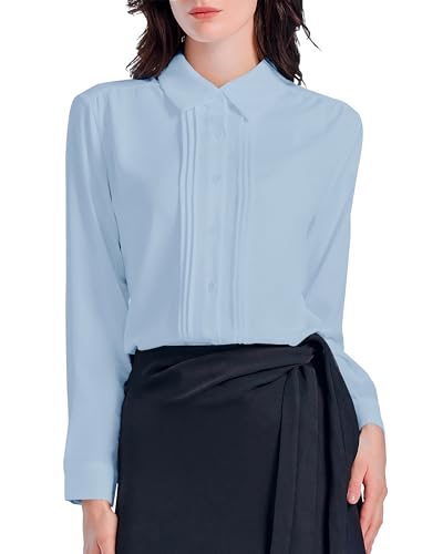 Womens Button Down Shirts Langarm Kragen Kleid Arbeit Blusen Casual Chiffon Plissee Büro Tops von SPRING SEAON