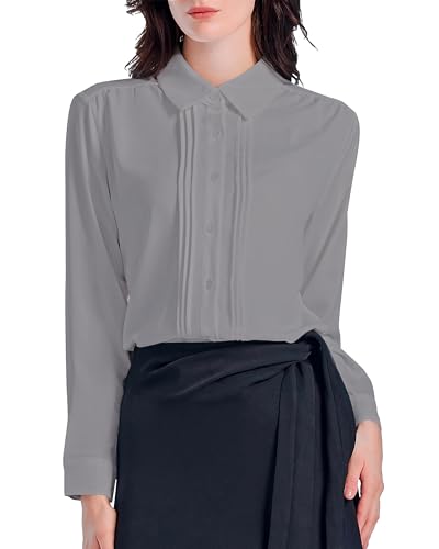 Womens Button Down Shirts Langarm Kragen Kleid Arbeit Blusen Casual Chiffon Plissee Büro Tops von SPRING SEAON