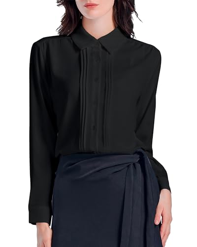 Womens Button Down Shirts Langarm Kragen Kleid Arbeit Blusen Casual Chiffon Plissee Büro Tops von SPRING SEAON