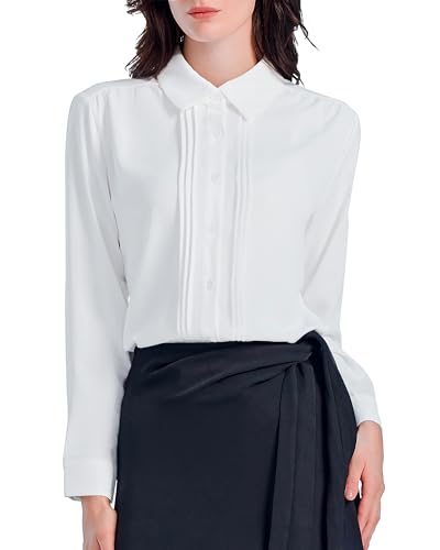 Womens Button Down Shirts Langarm Kragen Kleid Arbeit Blusen Casual Chiffon Plissee Büro Tops von SPRING SEAON