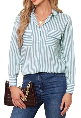 SPRING SEAON Damen Bluse mit Streifen – Elegante Langarm Hemdbluse mit Knopfleiste, Business Casual Oberteil, Locker & Bequem für Büro und Alltag von SPRING SEAON