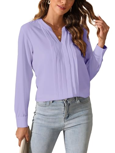 SPRING SEAON Damen Elegant Bluse Langärmliges V-Ausschnitt Jacke für Freizeit und Büro，Faltendesign vorne Chiffon Hemd von SPRING SEAON