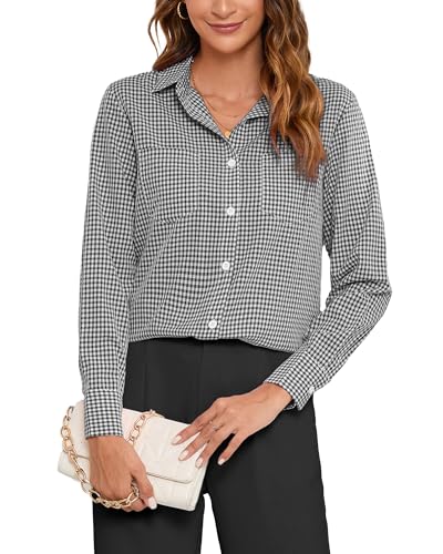 SPRING SEAON Damen Karierte Hemd Langarm Trachtenbluse Karohemd V-Ausschnitt Button-Down Blusen Oktoberfest Hemdbluse Holzfällerhemd Casual Oberteil mit Knopfleiste Work Tops von SPRING SEAON