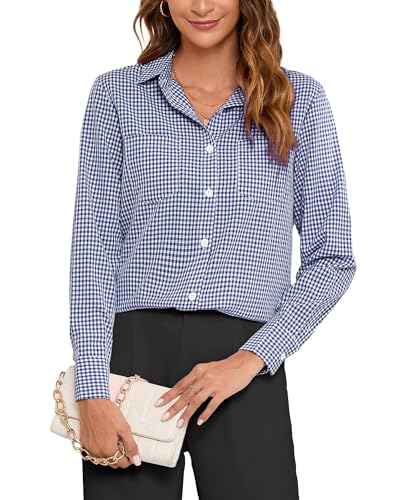 SPRING SEAON Damen Karierte Hemd Langarm Trachtenbluse Karohemd V-Ausschnitt Button-Down Blusen Oktoberfest Hemdbluse Holzfällerhemd Casual Oberteil mit Knopfleiste Work Tops von SPRING SEAON