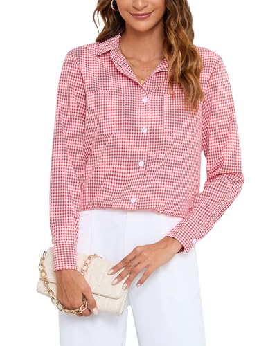 SPRING SEAON Damen Karierte Hemd Langarm Trachtenbluse Karohemd V-Ausschnitt Button-Down Blusen Oktoberfest Hemdbluse Holzfällerhemd Casual Oberteil mit Knopfleiste Work Tops SPRING SEAON Damen Karierte Hemd Langarm Trachtenbluse Karohemd V-Ausschnitt Button-Down Blusen Oktoberfest Hemdbluse Holzfällerhemd Casual Oberteil mit Knopfleiste Work Tops von SPRING SEAON