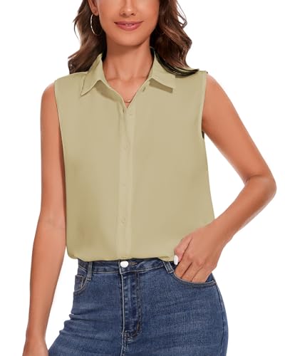 SPRING SEAON Damen ärmellos Knöpfen Hemden Klassische Kragen Bluse Basic Tank Tops Arbeit Büro Formelle Chiffon Tops Casual Blusen SPRING SEAON Damen ärmellos Knöpfen Hemden Klassische Kragen Bluse Basic Tank Tops Arbeit Büro Formelle Chiffon Tops Casual Blusen von SPRING SEAON