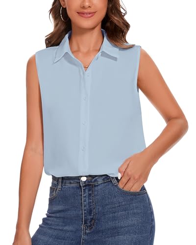 SPRING SEAON Damen ärmellos Knöpfen Hemden Klassische Kragen Bluse Basic Tank Tops Arbeit Büro Formelle Chiffon Tops Casual Blusen SPRING SEAON Damen ärmellos Knöpfen Hemden Klassische Kragen Bluse Basic Tank Tops Arbeit Büro Formelle Chiffon Tops Casual Blusen von SPRING SEAON