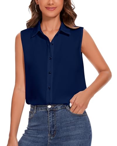 SPRING SEAON Damen ärmellos Knöpfen Hemden Klassische Kragen Bluse Basic Tank Tops Arbeit Büro Formelle Chiffon Tops Casual Blusen von SPRING SEAON
