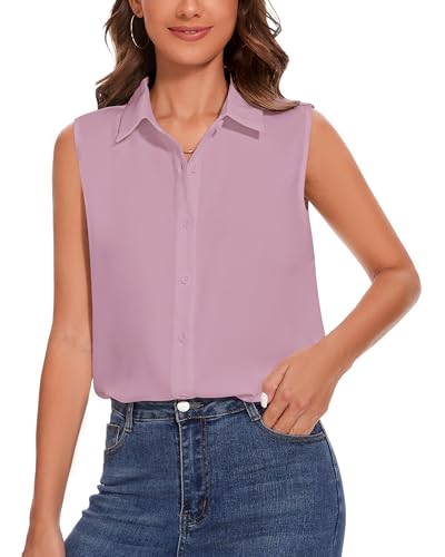 SPRING SEAON Damen ärmellos Knöpfen Hemden Klassische Kragen Bluse Basic Tank Tops Arbeit Büro Formelle Chiffon Tops Casual Blusen von SPRING SEAON
