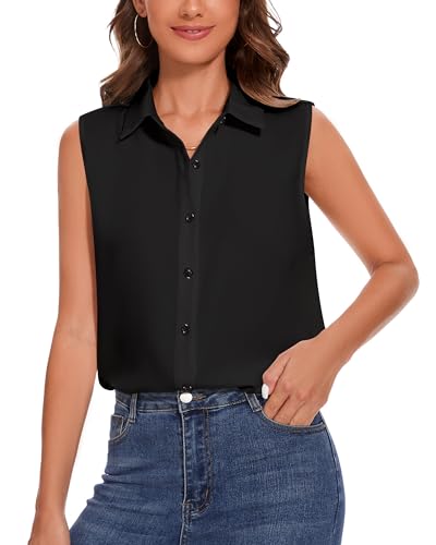 SPRING SEAON Damen ärmellos Knöpfen Hemden Klassische Kragen Bluse Basic Tank Tops Arbeit Büro Formelle Chiffon Tops Casual Blusen von SPRING SEAON