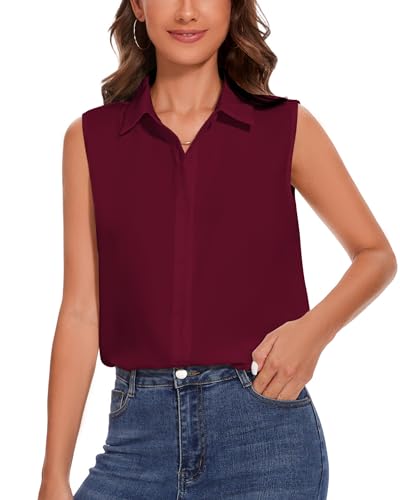 SPRING SEAON Damen ärmellos Knöpfen Hemden Klassische Kragen Bluse Basic Tank Tops Arbeit Büro Formelle Chiffon Tops Casual Blusen von SPRING SEAON