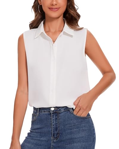 SPRING SEAON Damen ärmellos Knöpfen Hemden Klassische Kragen Bluse Basic Tank Tops Arbeit Büro Formelle Chiffon Tops Casual Blusen von SPRING SEAON