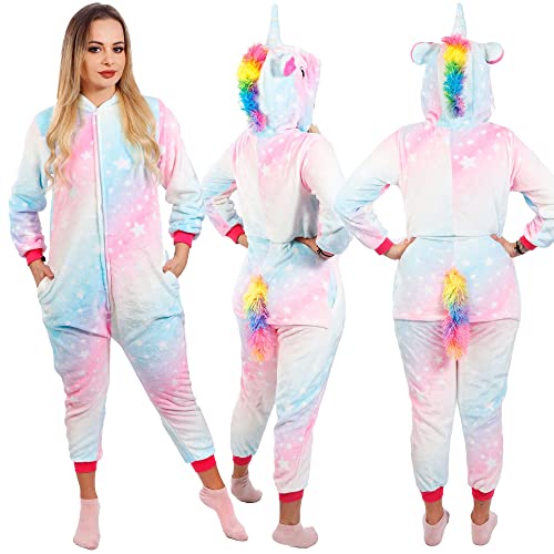 SPRINGOS Pyjama Overall Jumpsuit Einhorn-Kostüm Regenbogeneinhorn 155 cm von SPRINGOS