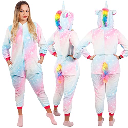 SPRINGOS Pyjama Overall Jumpsuit Einhorn-Kostüm Regenbogeneinhorn 160 cm von SPRINGOS