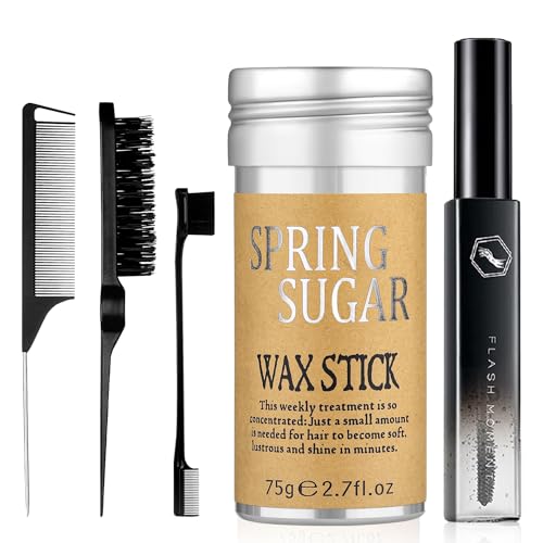 SPRINGSUGAR Haarwachs Stick mit 3 Kämme und Haarglättungsstift, Hair Wax Stick für Haar-Kontrolle, Frisierkämme für Krauses Haar und Perücken, Nicht Fettende Glatte Seidig Haarstyling Haargel-Stick von SPRINGSUGAR