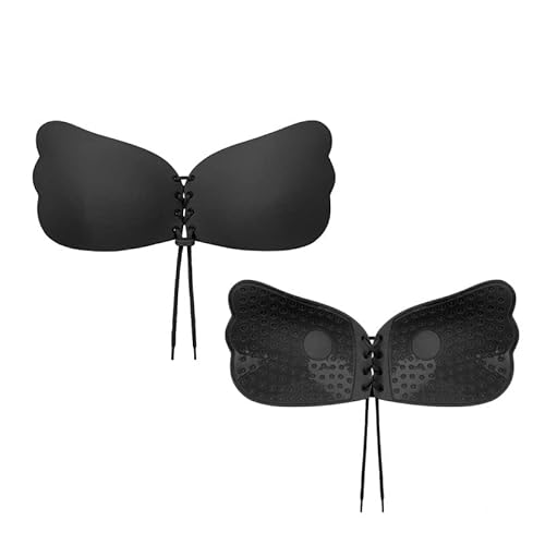 SPRINGSY Klebe BH Push Up für perfektes Dekolleté | Trägerloser BH rückenfrei - hautfreundlich und atmungskativ – Unsichtbarer Klebe BH große Brust mit Tunnelzug (Schwarz, A) von SPRINGSY