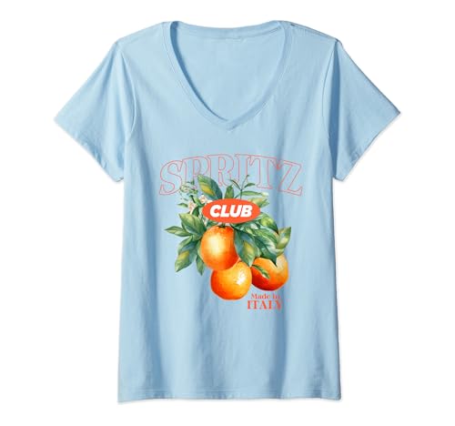 Damen SPRITZ CLUB - MADE IN ITALY X FRESH ORANGES - Front T-Shirt mit V-Ausschnitt Damen SPRITZ CLUB - MADE IN ITALY X FRESH ORANGES - Front T-Shirt mit V-Ausschnitt von SPRITZ CLUB ITALIA X ORANGES FRESH AND SWEET