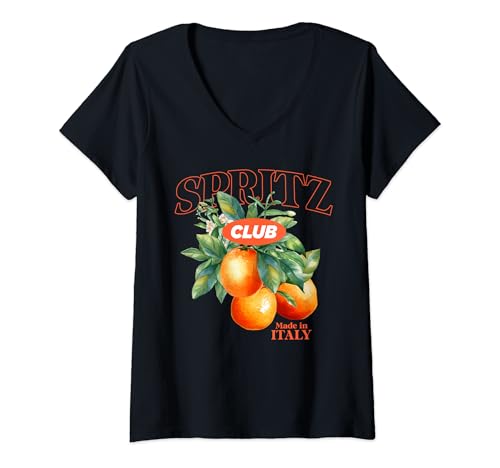 Damen SPRITZ CLUB - MADE IN ITALY X FRESH ORANGES - Front T-Shirt mit V-Ausschnitt von SPRITZ CLUB ITALIA X ORANGES FRESH AND SWEET