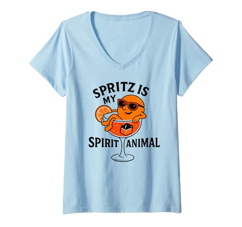 Damen SPRITZ IS MY SPIRIT ANIMAL X Orange Hallöchen Aperölchen T-Shirt mit V-Ausschnitt Damen SPRITZ IS MY SPIRIT ANIMAL X Orange Hallöchen Aperölchen T-Shirt mit V-Ausschnitt von SPRITZ IS MY SPIRIT ANIMAL X Aperoliker Orange