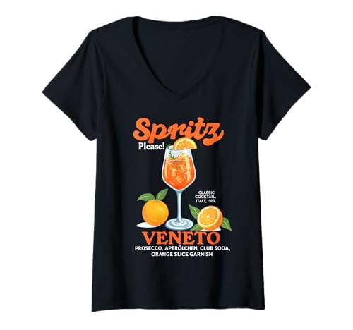 Damen Spritz Please! X Veneto Italy 1919 - Aperölchen Spritz T-Shirt mit V-Ausschnitt Damen Spritz Please! X Veneto Italy 1919 - Aperölchen Spritz T-Shirt mit V-Ausschnitt von SPRITZ PLEASE! X VENETO CLOTHING SINCE ITALY 1919