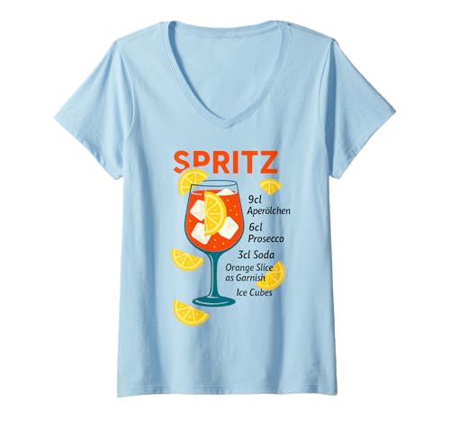 Damen SPRITZ REZEPT X HALLÖCHEN APERÖLCHEN APEROLIKER T-Shirt mit V-Ausschnitt Damen SPRITZ REZEPT X HALLÖCHEN APERÖLCHEN APEROLIKER T-Shirt mit V-Ausschnitt von SPRITZ REZEPT. APERÖLCHEN SPRITZ CLUB ON VACATION