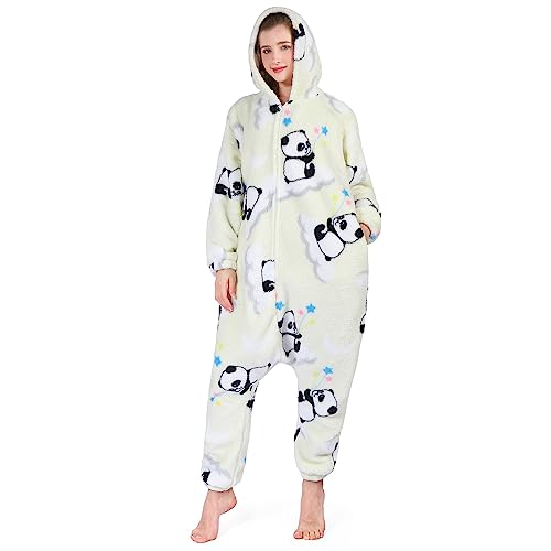 SPSHODOW Onesie Damen Tier Kuschelig Erwachsene Jumpsuit Pyjamas Halloween Cosplay Kostüme Karneval Einteiler L von SPSHODOW