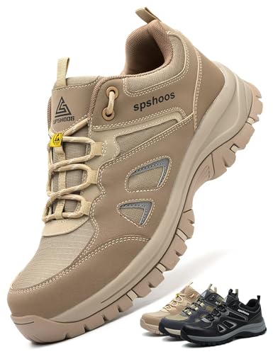 Arbeitsschuhe Herren S1P Sicherheitsschuhe Damen Leicht ESD Stahlkappenschuhe Küche rutschfest Atmungsaktiv Sportlich Khaki EU 45 von SPSHOOS