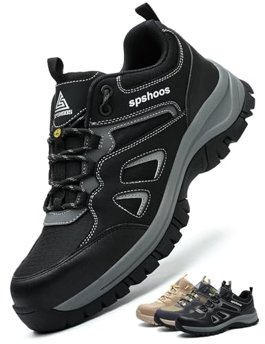 Arbeitsschuhe Herren S1P Sicherheitsschuhe Damen Leicht ESD Stahlkappenschuhe Küche rutschfest Atmungsaktiv Sportlich Schwarz EU 41 von SPSHOOS