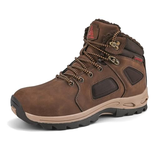 SPSHOOS Herren Winterschuhe Warm Gefüttert Schneestiefel Trekking Wanderschuhe Winterstiefel Wasserdicht Braun 40 von SPSHOOS