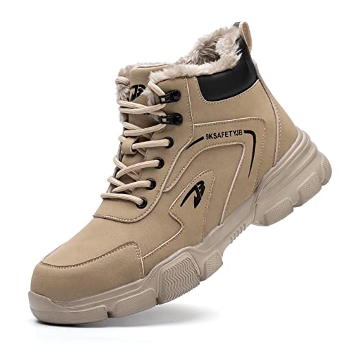 SPSHOOS Winter Sicherheitsschuhe Herren Damen Arbeitsschuhe Warm Gefüttert Wasserdicht rutschfeste Sicherheitsstiefel mit stahlkappen braun Khaki 36 von SPSHOOS