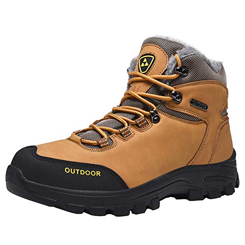 SPSHOOS Winterschuhe Herren Warm Gefütterte Trekking Wander Stiefel Wasserdicht Winterstiefel rutschfest Wanderschuhe Khaki 43 von SPSHOOS