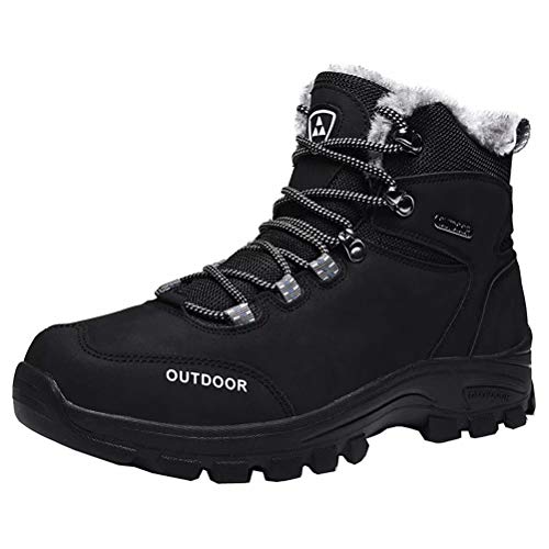SPSHOOS Winterschuhe Herren Warm Gefütterte Trekking Wander Stiefel Wasserdicht Winterstiefel rutschfest Wanderschuhe Schwarz 45 von SPSHOOS