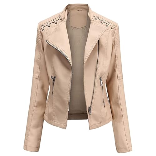 SPSMOKH Damen Lederjacke Übergangsjacke aus feinstem Leder - Moderne Bikerjacke Lederjacke (Apricot, M) von SPSMOKH