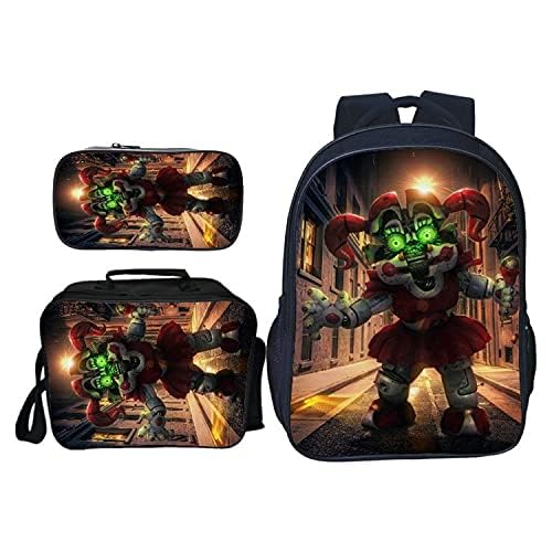 SPSMOKH Five Nights Game FNAF Rucksack, 3-teiliges Set, inklusive Lunchbag, Schultasche und Federmäppchen für Kinder, Jungen, Mädchen, Teenager, a, 40*30*16cm, Casual von SPSMOKH